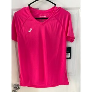 Asics Womens Circuit 8 Warm-Up Pink V-Neck Athletic T-Shirt XT3261 New
